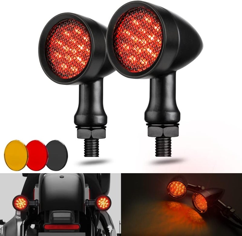 KICRY Motorcycle Turn Signals LED Bullet Front Rear Indicator Lights Universal Compatible for Harley Davidson Cruiser Iron Softail Street Bike Honda Shadow Yamaha Chopper Bobber Cafe Racer(Black/Red) - Image 1